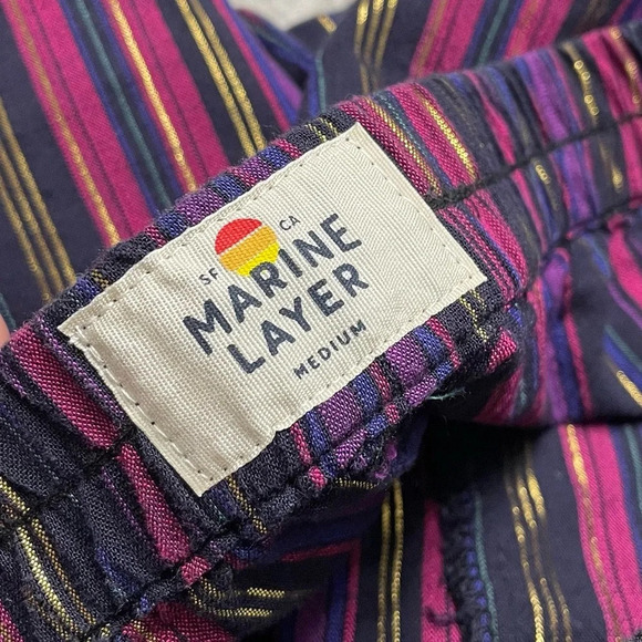 MARINE LAYER ALLISON MULTI-COLORED MAGENTA GOLD LUREX STRIPPED PANTS M NWOT - Picture 2 of 12